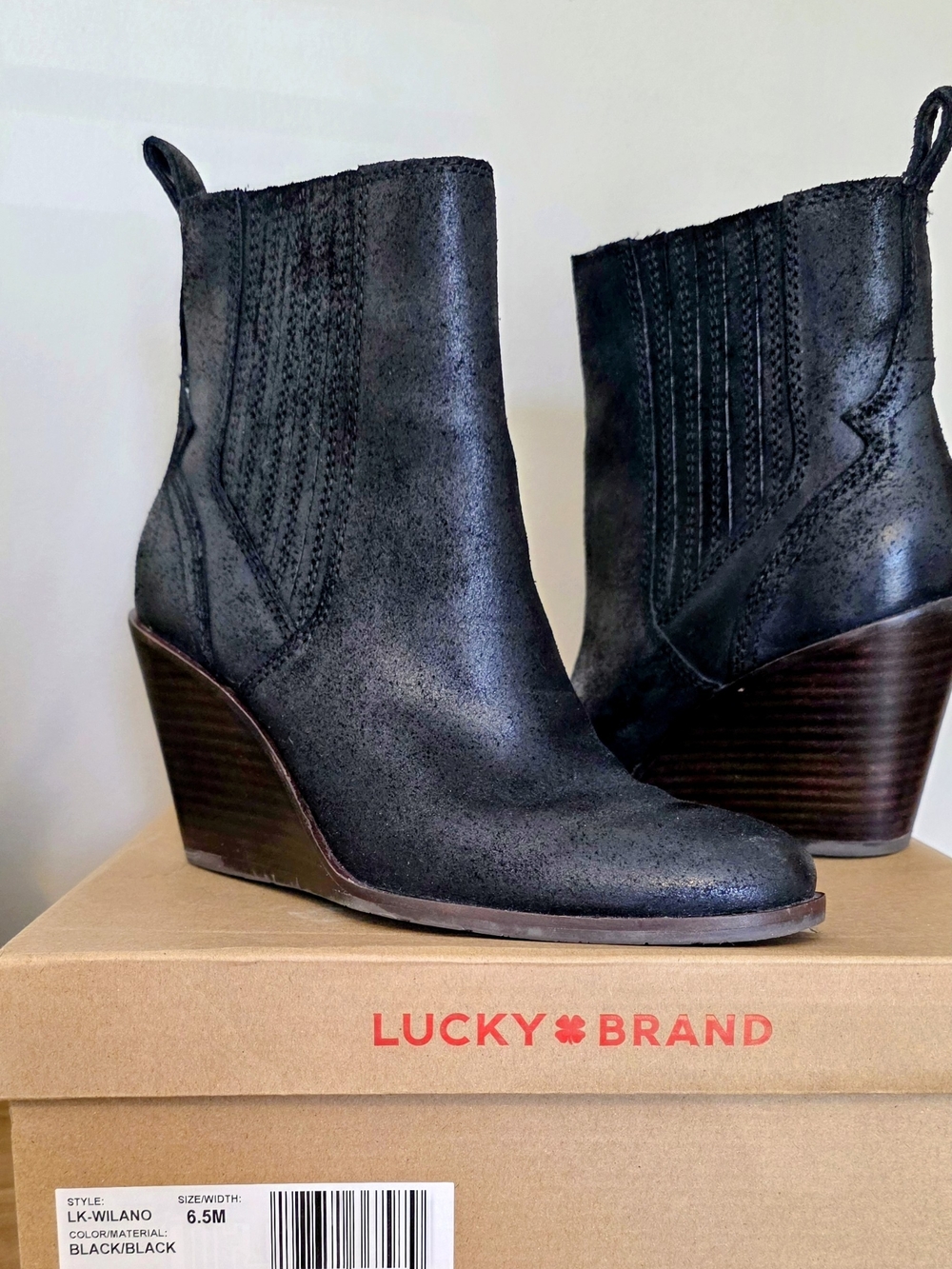 Lucky Brand Black Wedge Ankle Boots